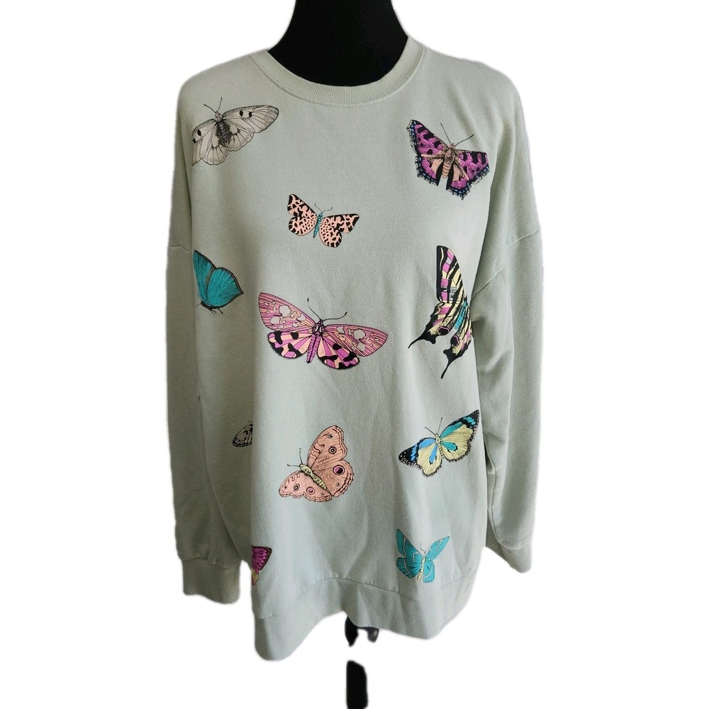 Special Thanks Womens Sweatshirt Sz XL Green Butterflies